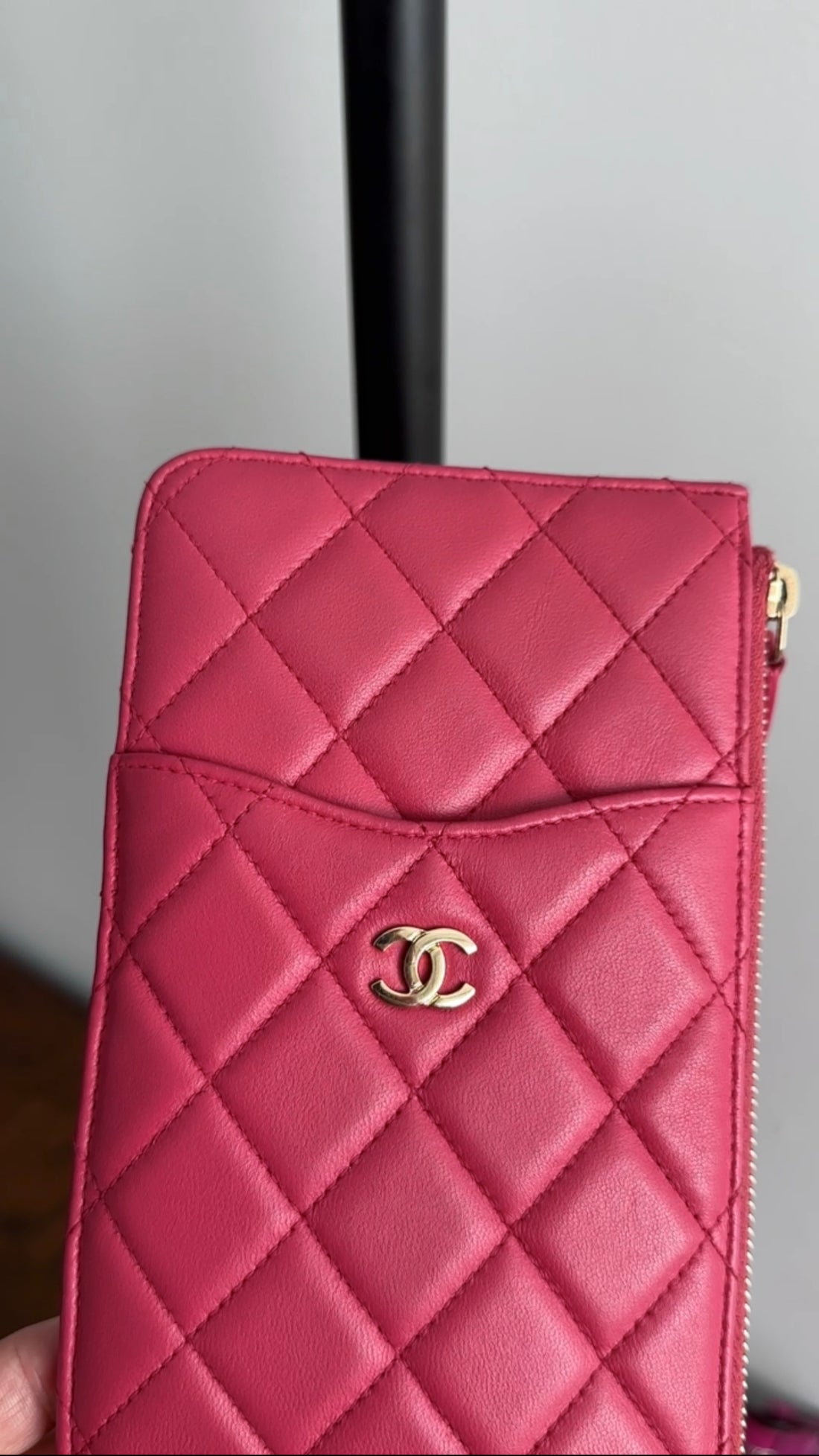 Chanel Cherry Pink Quilted Leather Timeless Zip Wallet