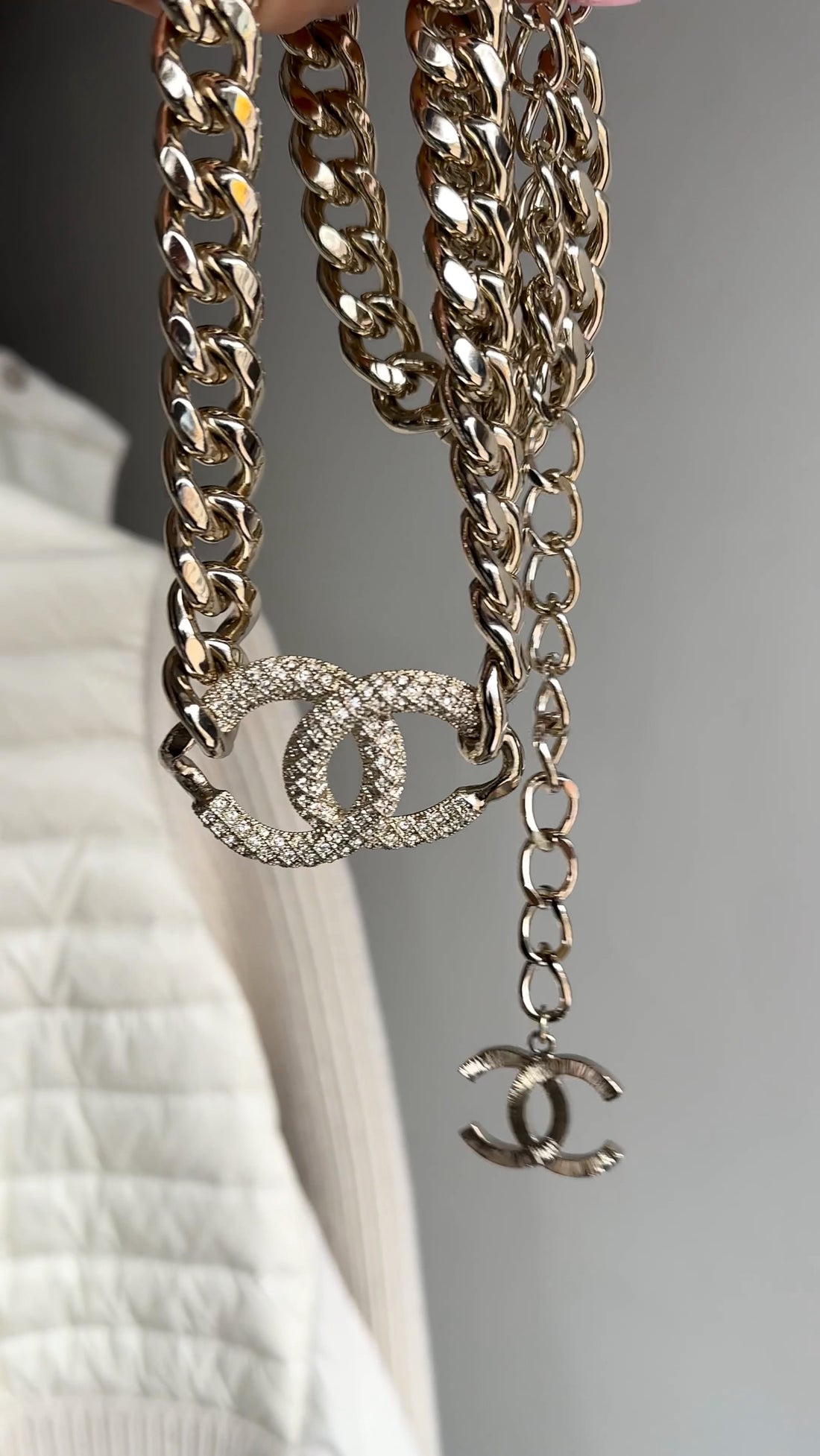 Chanel 20A Light Goldtone CC Strass Chain Belt