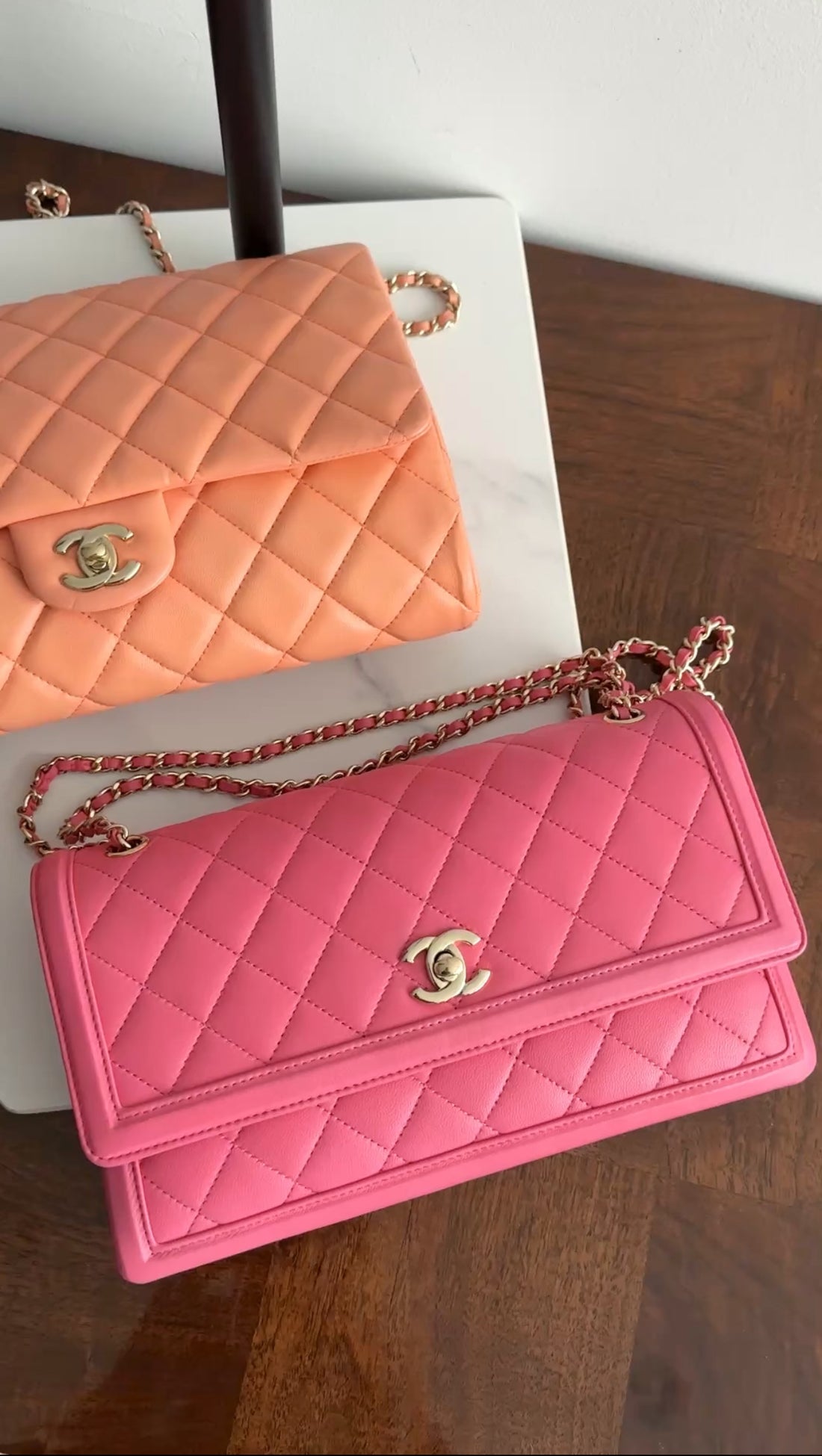 Chanel Pink Quilted Leather 3 Compartment Flap Bag