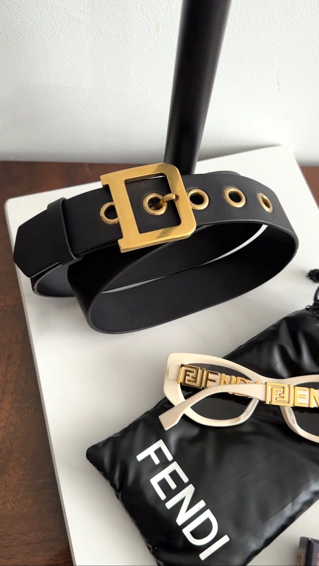 Dior Black Leather Diorquake D Logo Brass Belt - 80