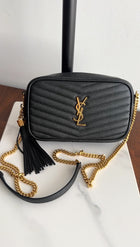 Saint Laurent Black Chevron Mini Lou Lou chain Tassel Camera Bag