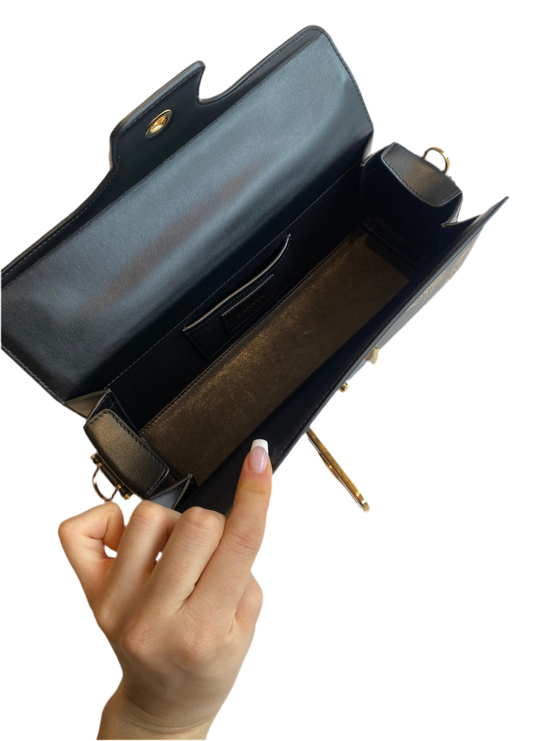 Lanvin Rateau Black & Gold Pencil Cat Top Handle Bag