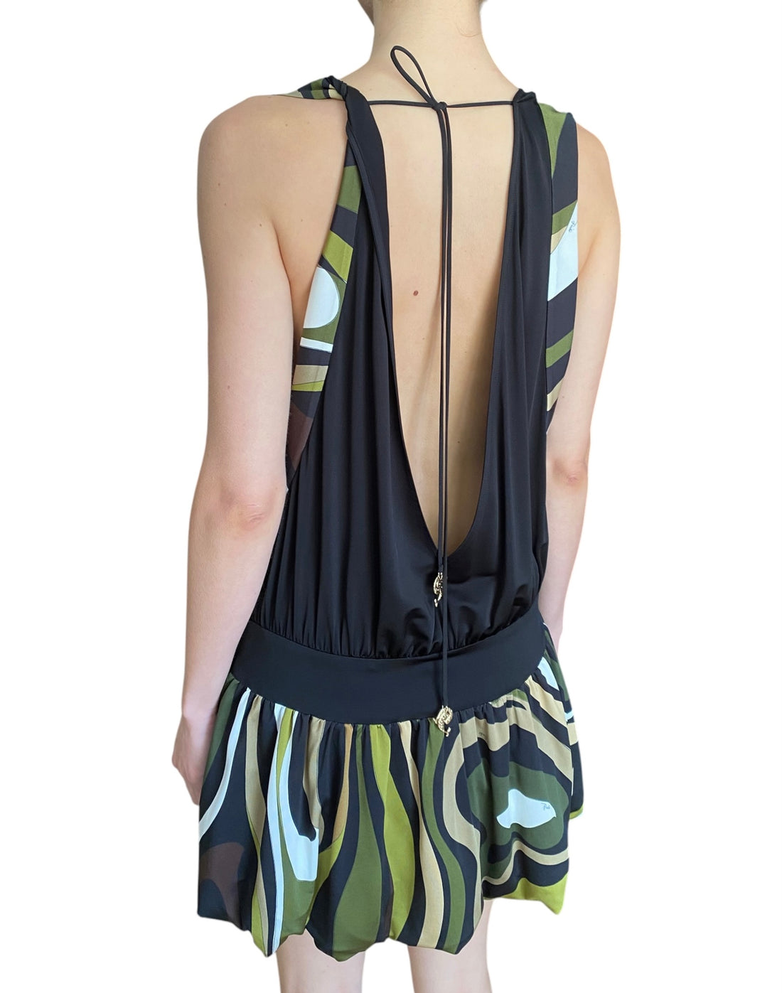 Emilio Pucci Green Marmo-Print Jersey Backless Bubble Mini Dress - IT 42 / US 6