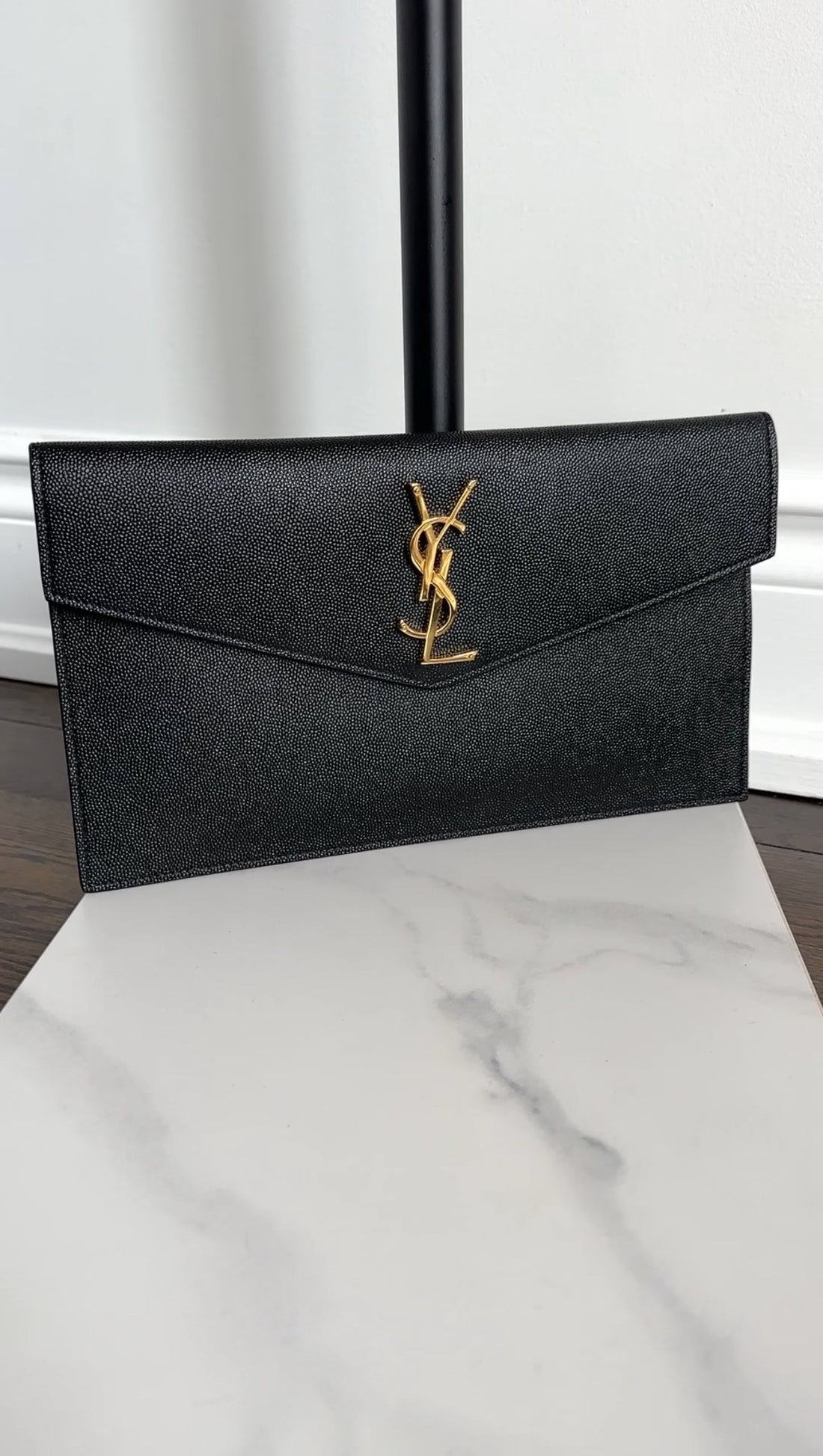 Saint Laurent Black Leather Uptown Pouch Clutch Bag