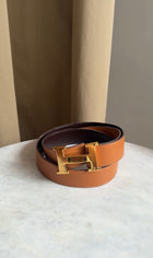 Hermes Tan Brown Vintage 1975 Leather Goldtone H Constance Belt - 30.5