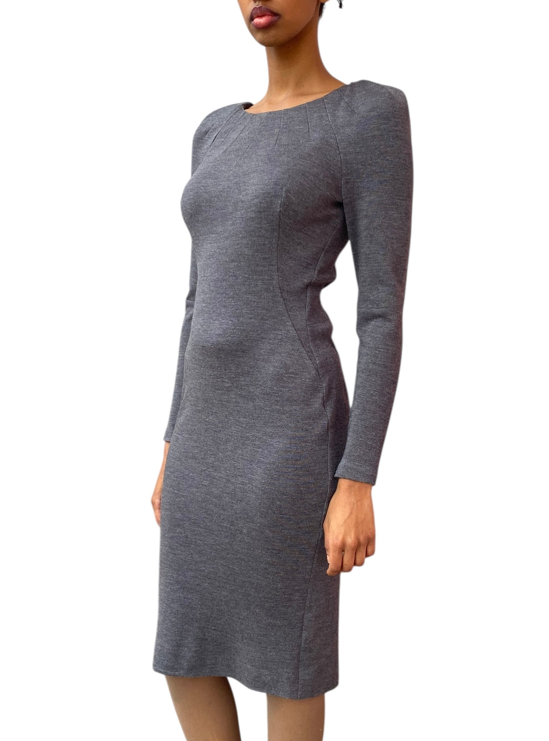 Alexander Mcqueen Grey Wool Longsleeve Dress - 40 / US 4-6