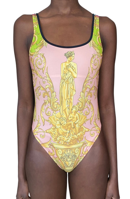 Versace Pink & Green “Borocco Goddess” Printed 1-Piece Swimsuit - 1 / US 2-4