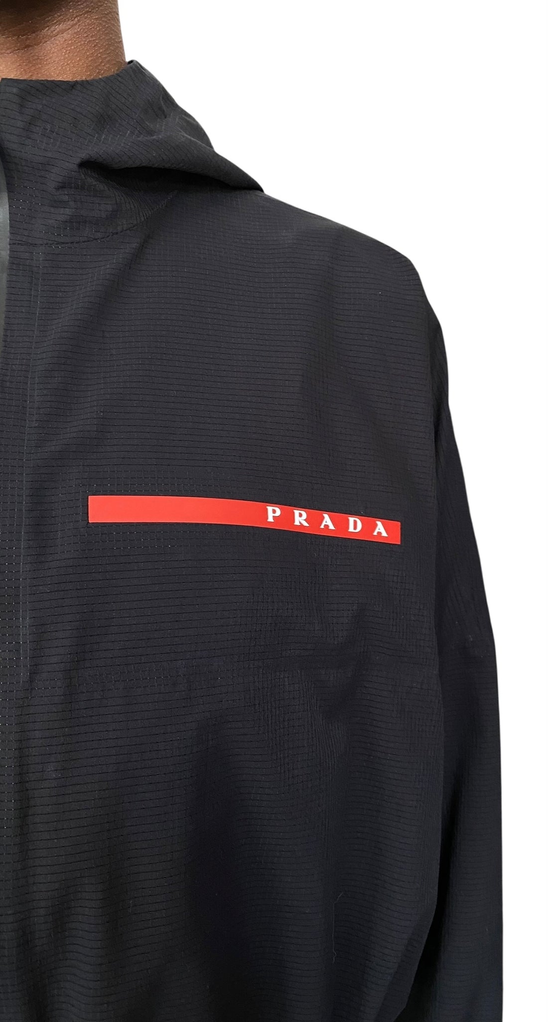 Prada Black Linea Rosa Cropped Hooded Windbreaker Jacket - XS / US 0-2