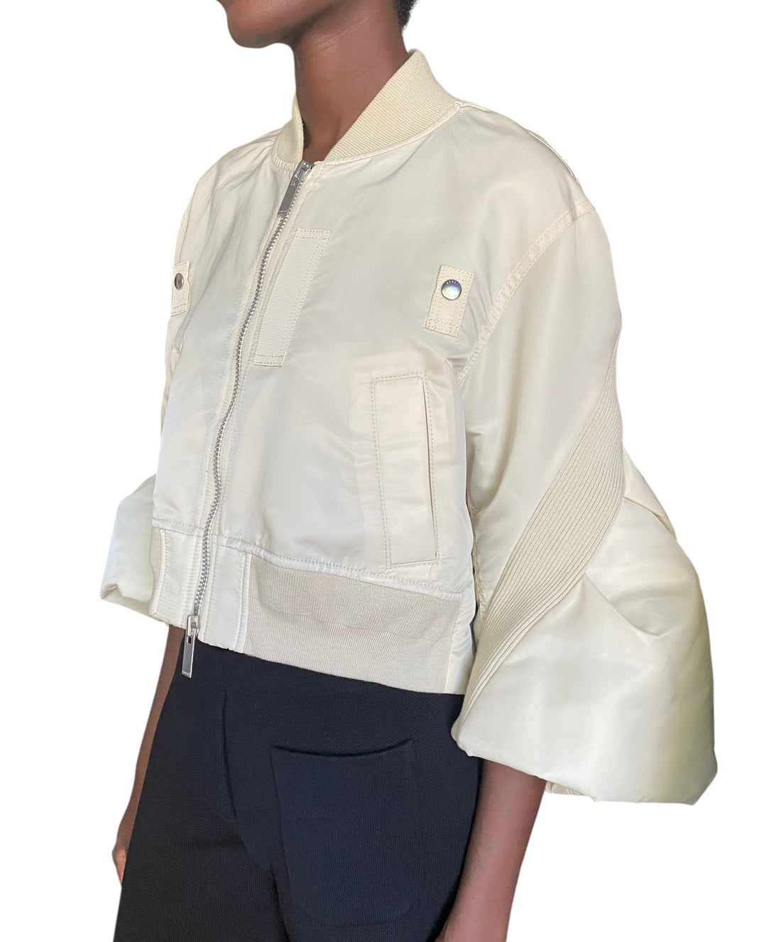 Sacai Ecru Nylon Twill Blouson Cropped Bomber Jacket - JP 2 / US 6