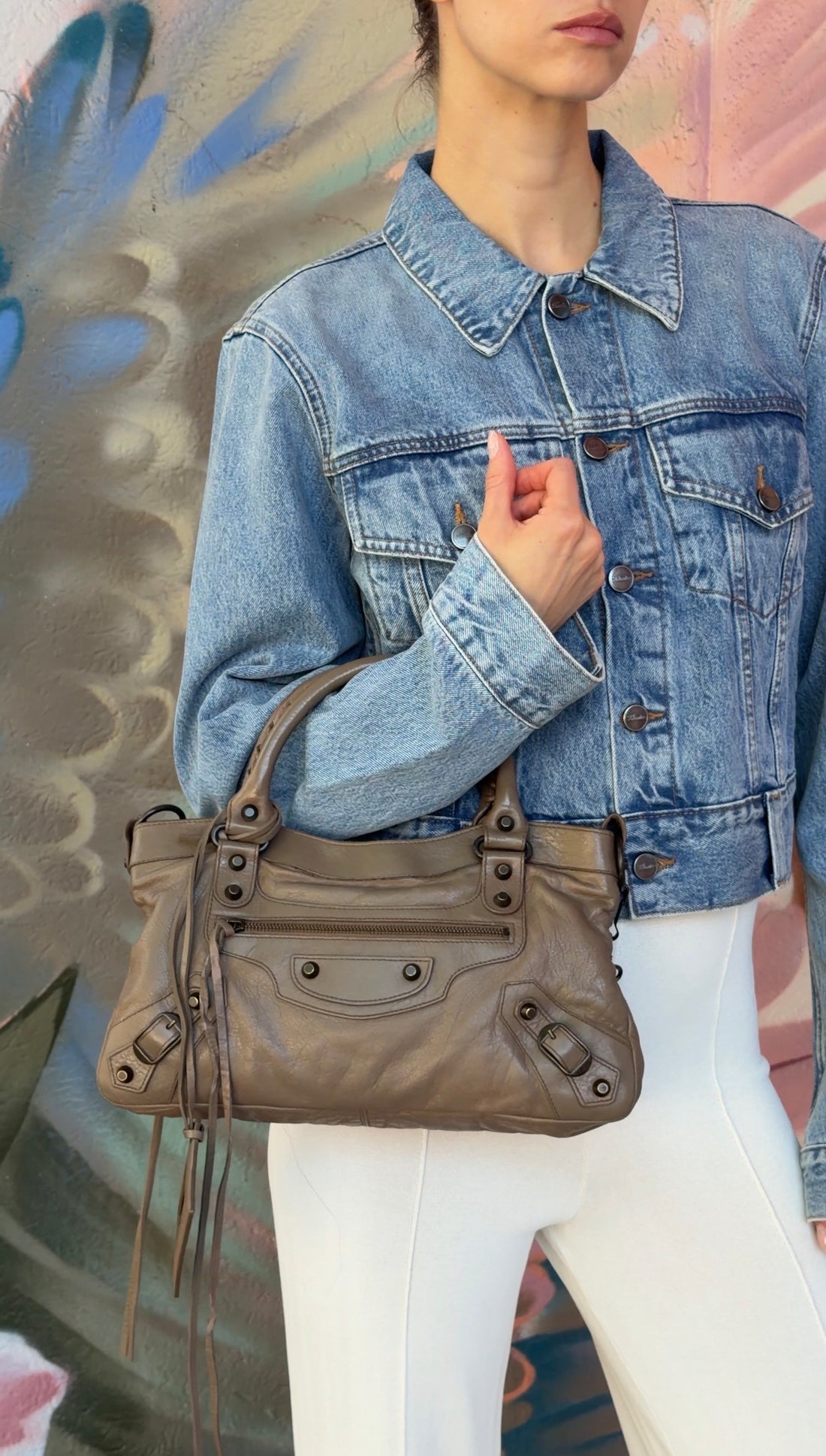 Balenciaga Taupe Brown Vintage Lambskin City First Bag
