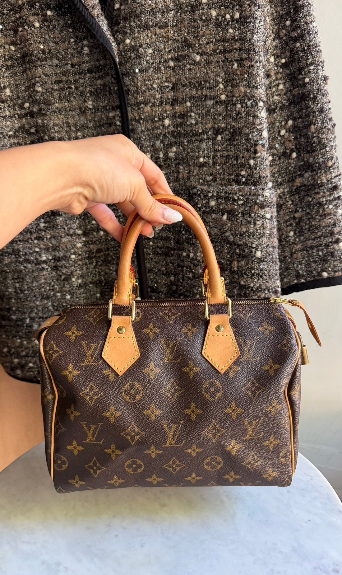 Louis Vuitton Brown Monogram Coated Canvas and Leather Speedy Boston Bag 25