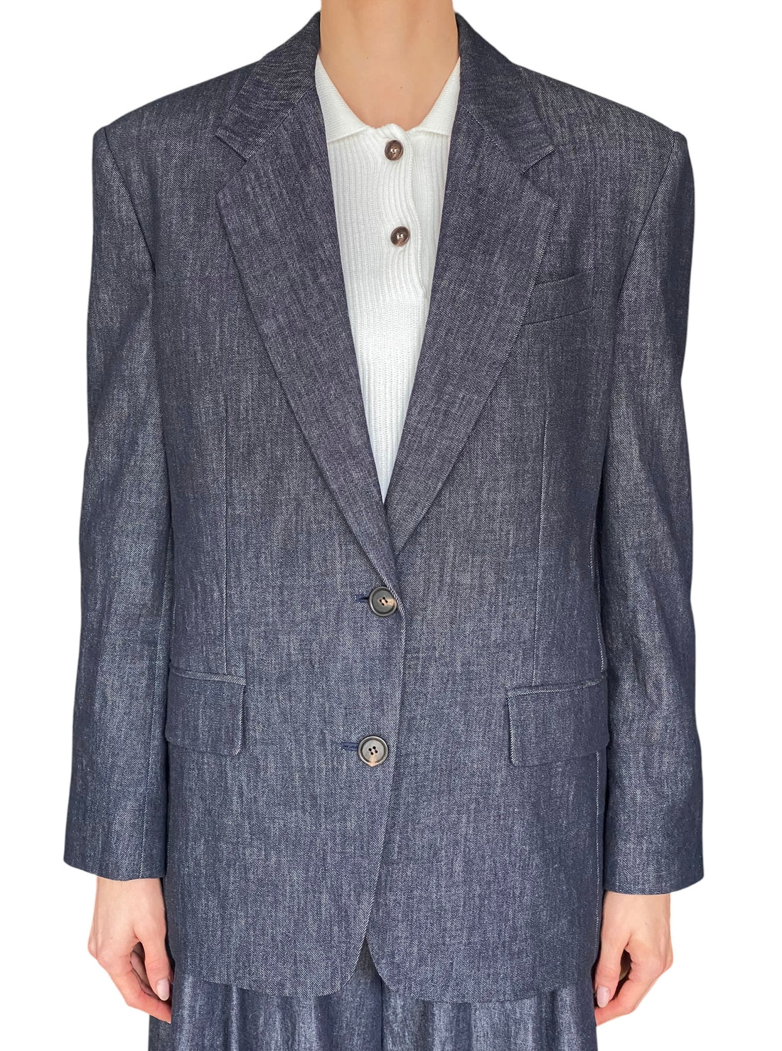 Brunello Cucinelli Dark Blue Single-Breasted Denim Blazer - IT 40 / US 6-8