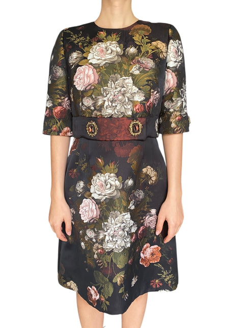 Dolce & Gabbana Floral Jeweled Brocade Mini Dress - 44 / US 8