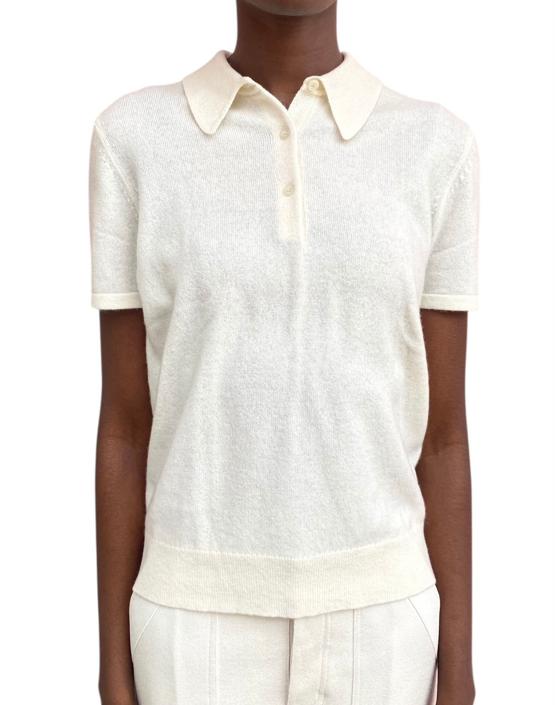 Nili Lotan Ivory Knit Cashmere Polo - M