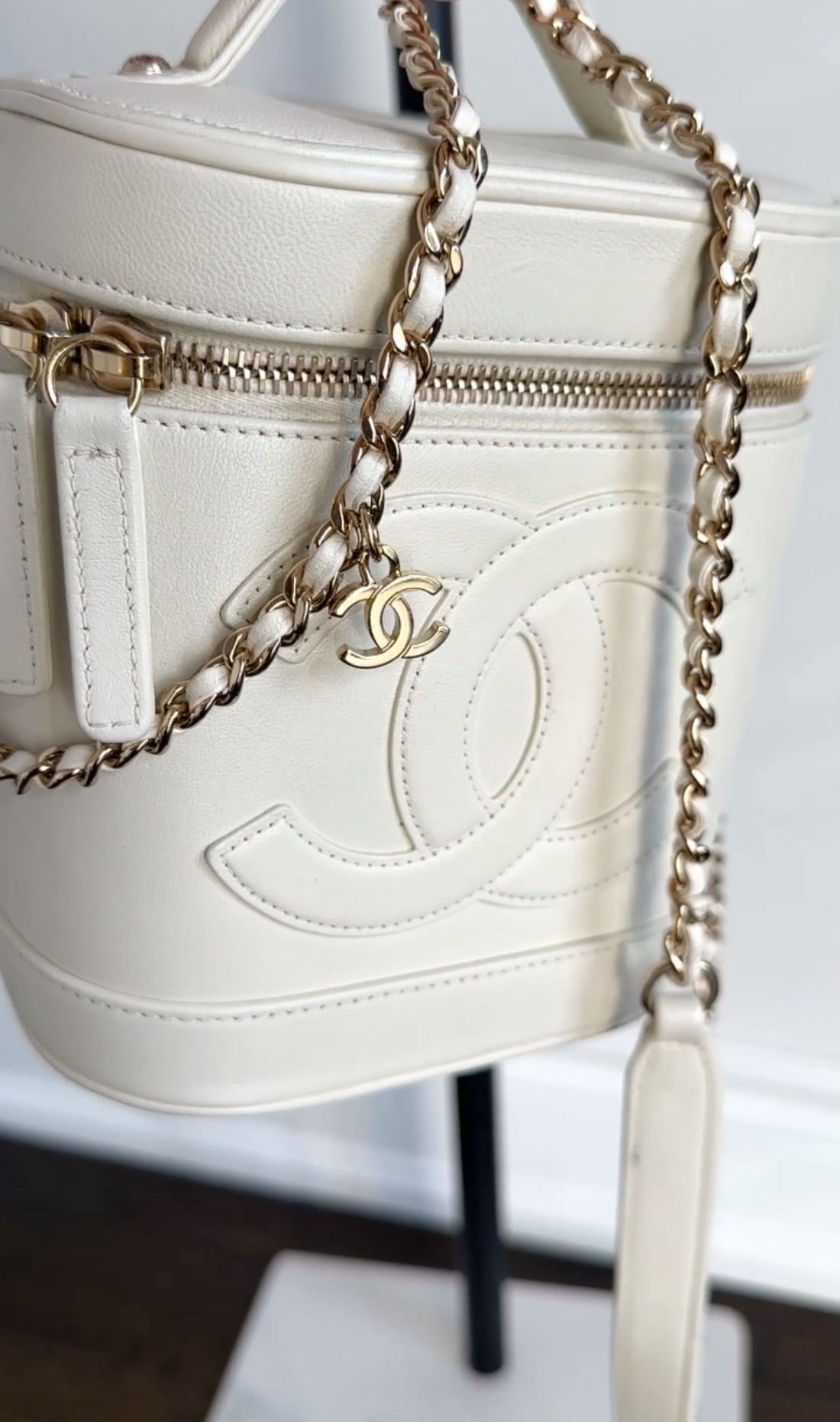 Chanel Ivory White Leather CC Mania Vanity Crossbody Bag