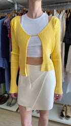 Jacquemus Yellow “La Maille Pralù” Rib Knit Logo Hardware Cardigan - IT 38 / US 2-4