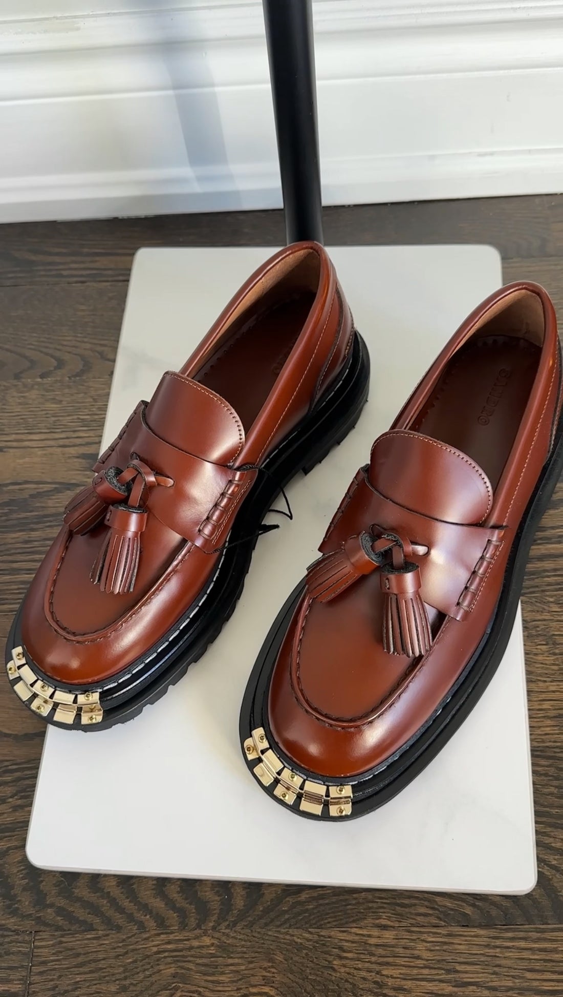 Sandro Cordovan Tassel Chunky Loafers with Metal Toe - 39