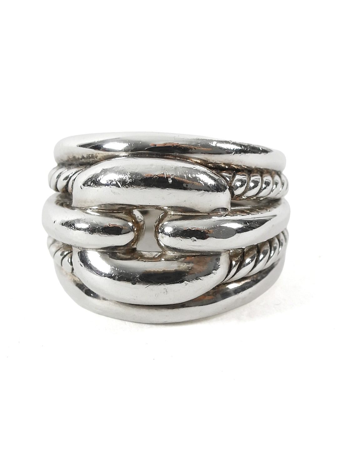 David Yurman Sterling Silver Thoroughbred Cushion Link Ring - 6