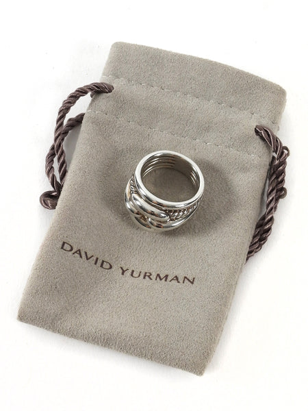 David Yurman Sterling Silver Thoroughbred Cushion Link Ring - 6