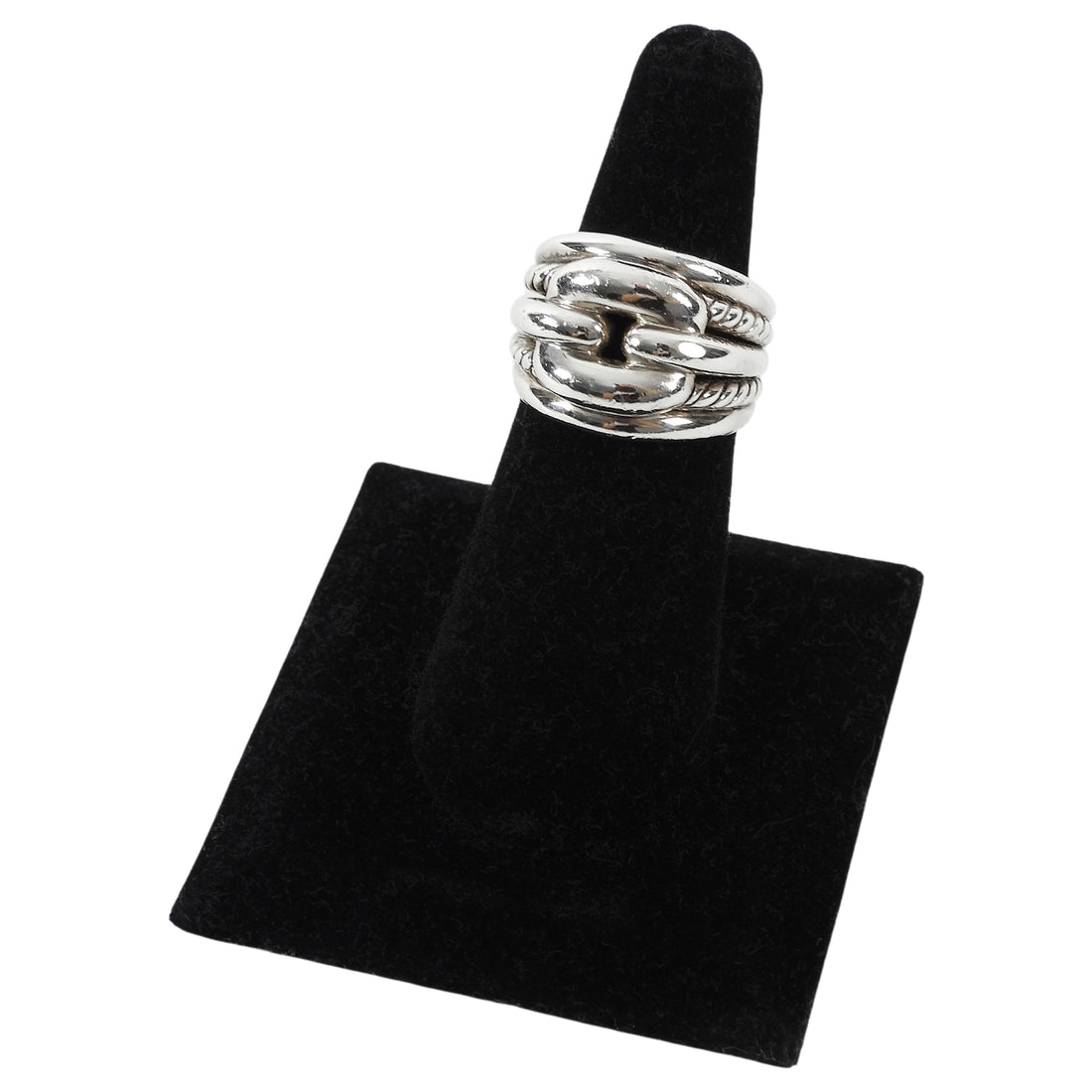 David Yurman Sterling Silver Thoroughbred Cushion Link Ring - 6