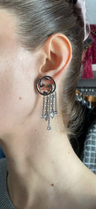 Gucci Silvertone Crystal Fringe Interlocking GG Mono Clip Earring