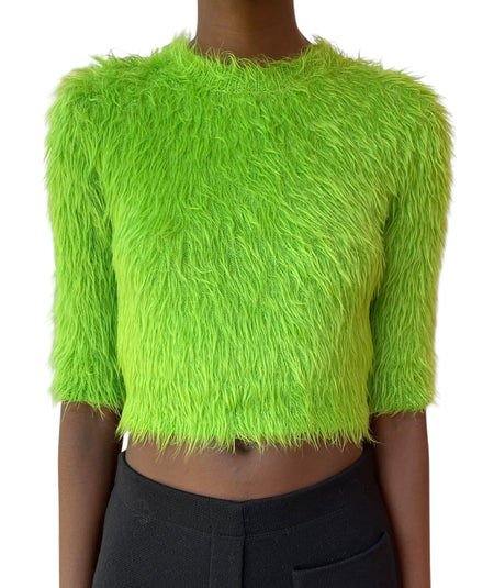Gucci Green Faux Fur Cropped Knit Sweater - XS