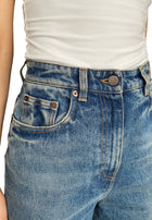 Prada Blue High Waisted Wide Leg Logo Jeans - W25