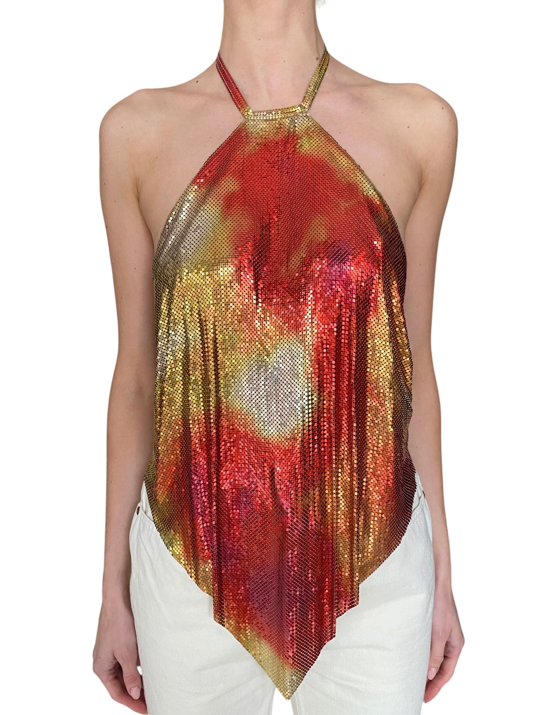 Paco Rabanne Yellow & Red Ombre Halter Chainmail Mesh Top - F40 / US 6-8