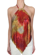 Paco Rabanne Yellow & Red Ombre Halter Chainmail Mesh Top - F40 / US 6-8