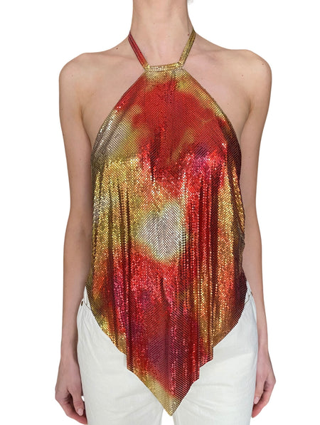 Paco Rabanne Yellow & Red Ombre Halter Chainmail Mesh Top - F40 / US 6-8
