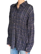 Missoni Navy Sequin Tweed Checked Long Sleeve Shirt - 40 / US 4-6