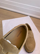 Hermes Beige Albatre Suede Leather Lazy Loafer - 37