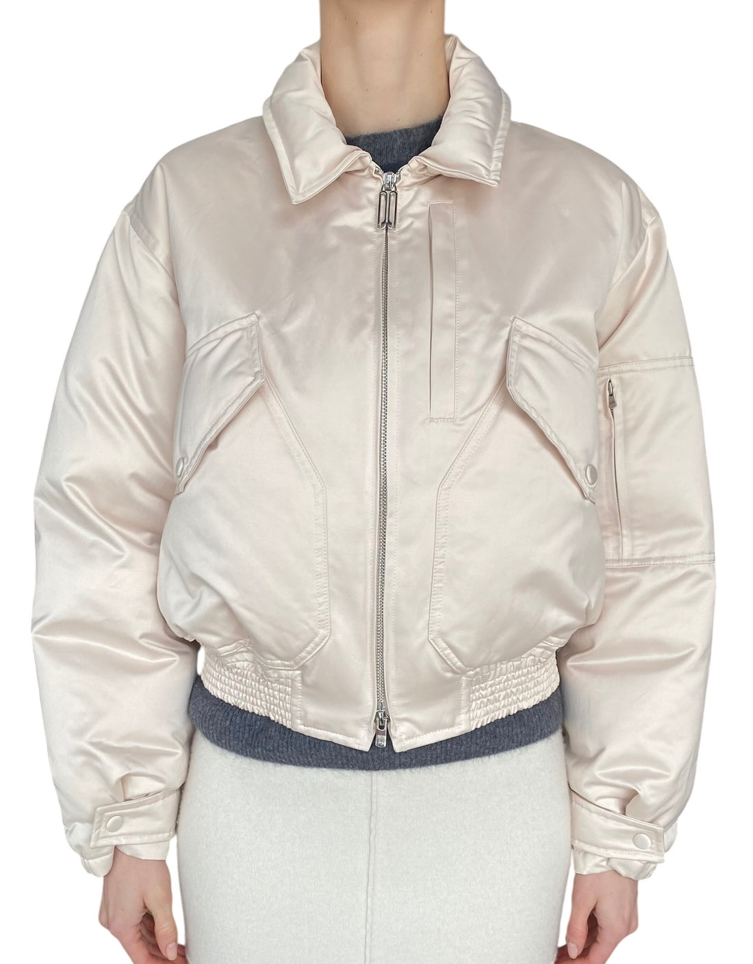 Victoria Beckham Ivory Satin Padded Bomber Jacket - IT 42 / US 6