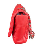 Chanel Red Calfskin Bubble Quilted Medium Single Flap Shoulder Bag