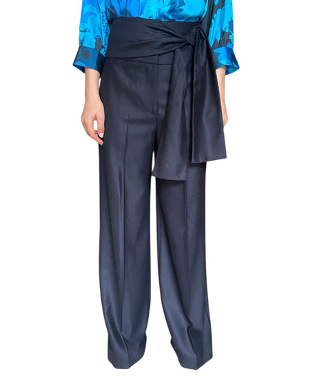 Victoria Beckham Navy Sash Tie Wide Leg Trousers - US 4