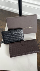 Bottega Venetta Brown Intrecciato Leather Long Bifold Wallet