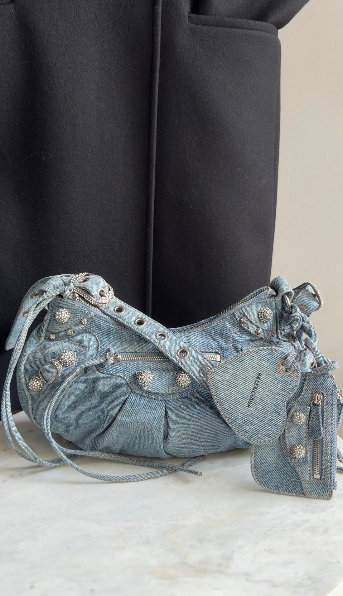 Balenciaga Blue Cagole Denim Crystal Small Bag