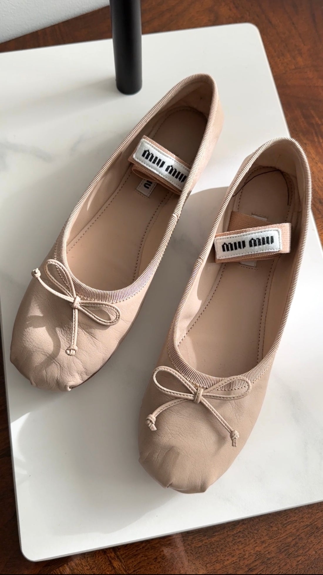 Miu Miu Beige Leather Ballerina Flat Shoes - 37