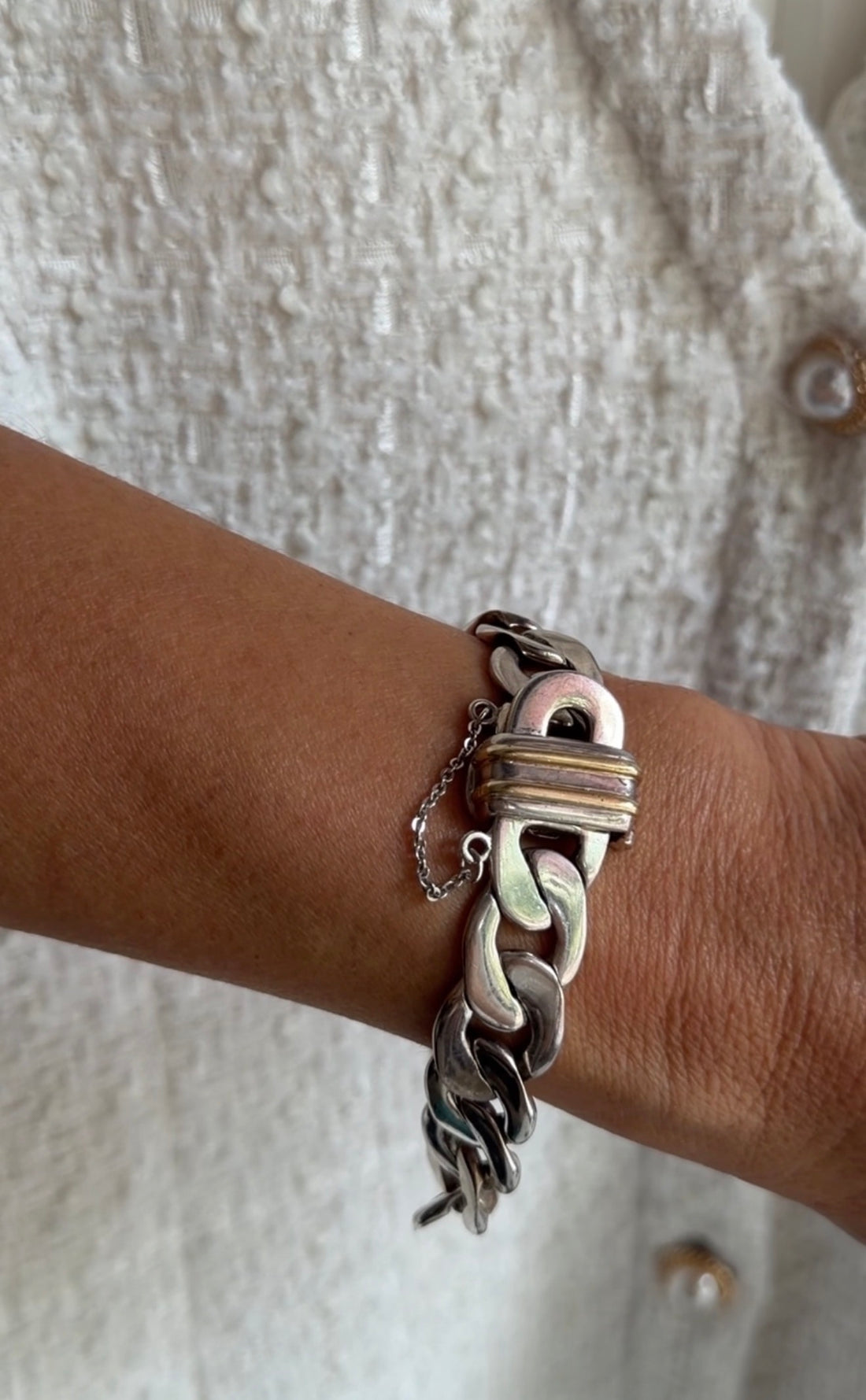 Tiffany  Co. Silver Two Tone Curb Link Chain Bracelet