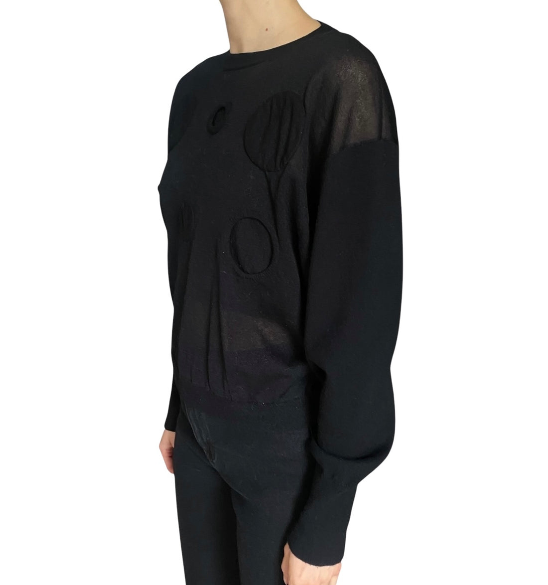 Louis Vuitton Black Cashmere Blend Circle Motif Knit Long Sleeve Top - S