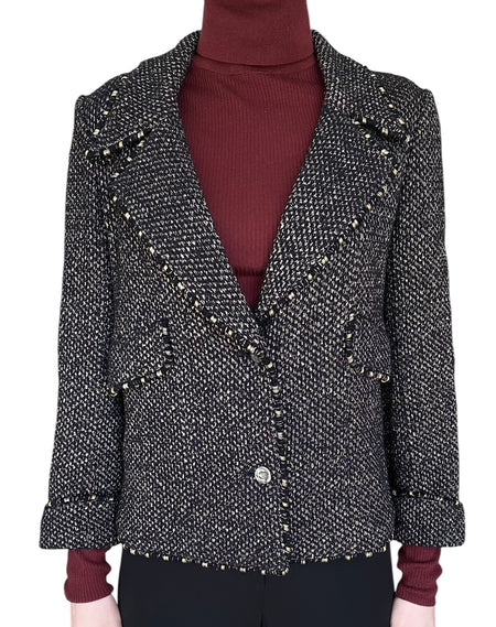 Chanel Spring 2006 Black & Gold Herringbone Tweed Jacket - FR 38 / US 4-6