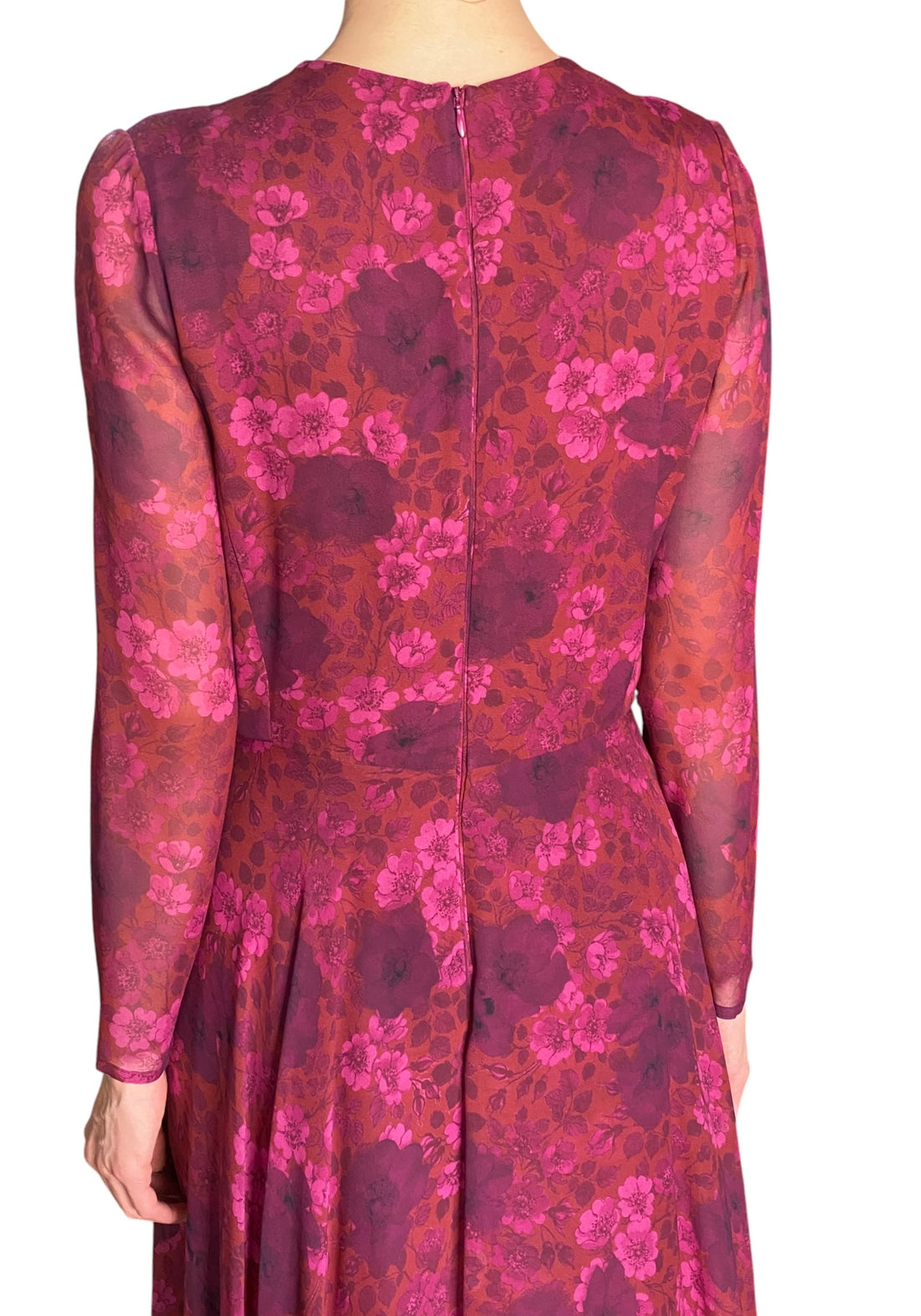 Giambattista Valli Burgundy "Anemones" Pleated Draped Long Sleeve Gown - IT 44 / M / US 6
