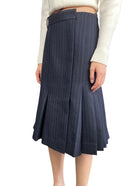 Sacai Navy Pinstripe Pleated Midi Skirt - JP 3 / L / US 8