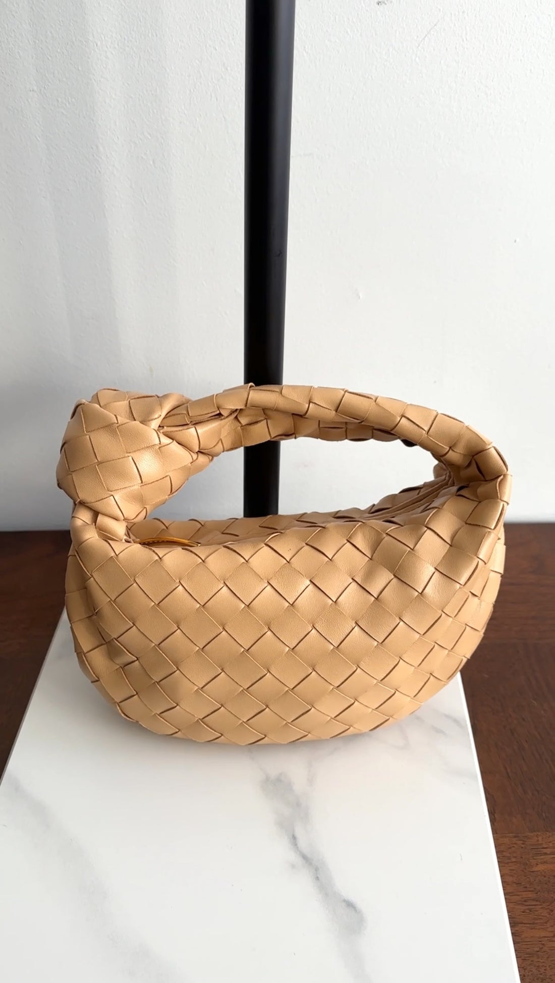 Bottega Veneta Dark Praline-Gold Mini Jodie Intrecciato Leather Bag