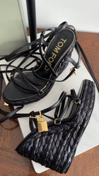 Tom Ford Black 115mm Raffia Wedge Wrap Lock Sandals - 39.5