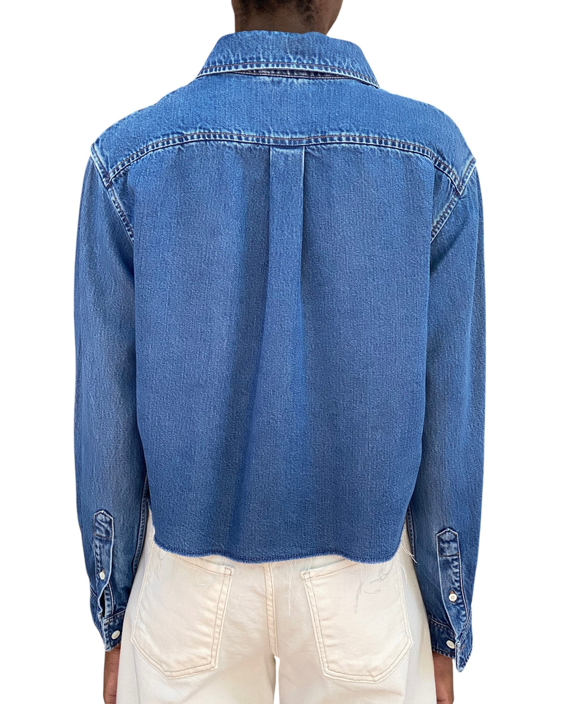 Miu Miu Blue Logo Embroidered Cropped Denim Shirt - IT 40 / US 4-6