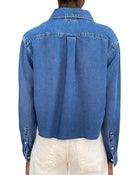 Miu Miu Blue Logo Embroidered Cropped Denim Shirt - IT 40 / US 4-6