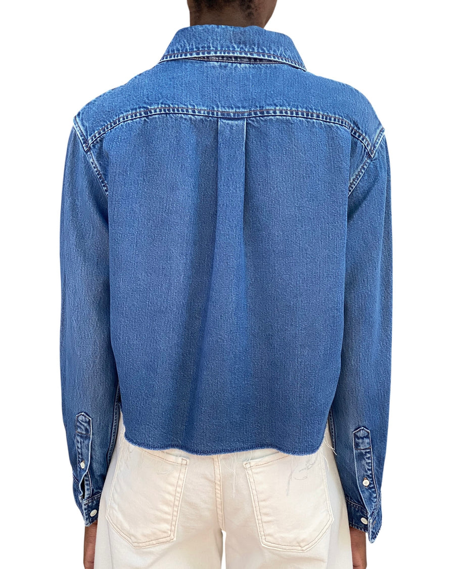 Miu Miu Blue Logo Embroidered Cropped Denim Shirt - IT 40 / US 4-6