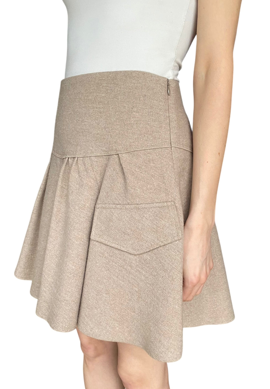 Brunello Cucinelli Beige Wool & Cashmere Pleated Flare Skirt - US 8