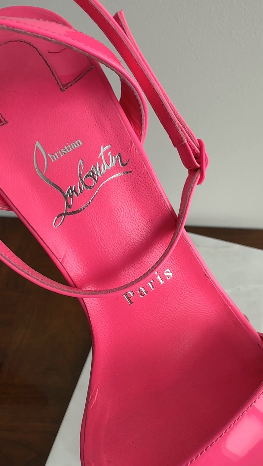 Christian Louboutin Hot Neon Pink Patent Ankle Strap Heels - 37.5